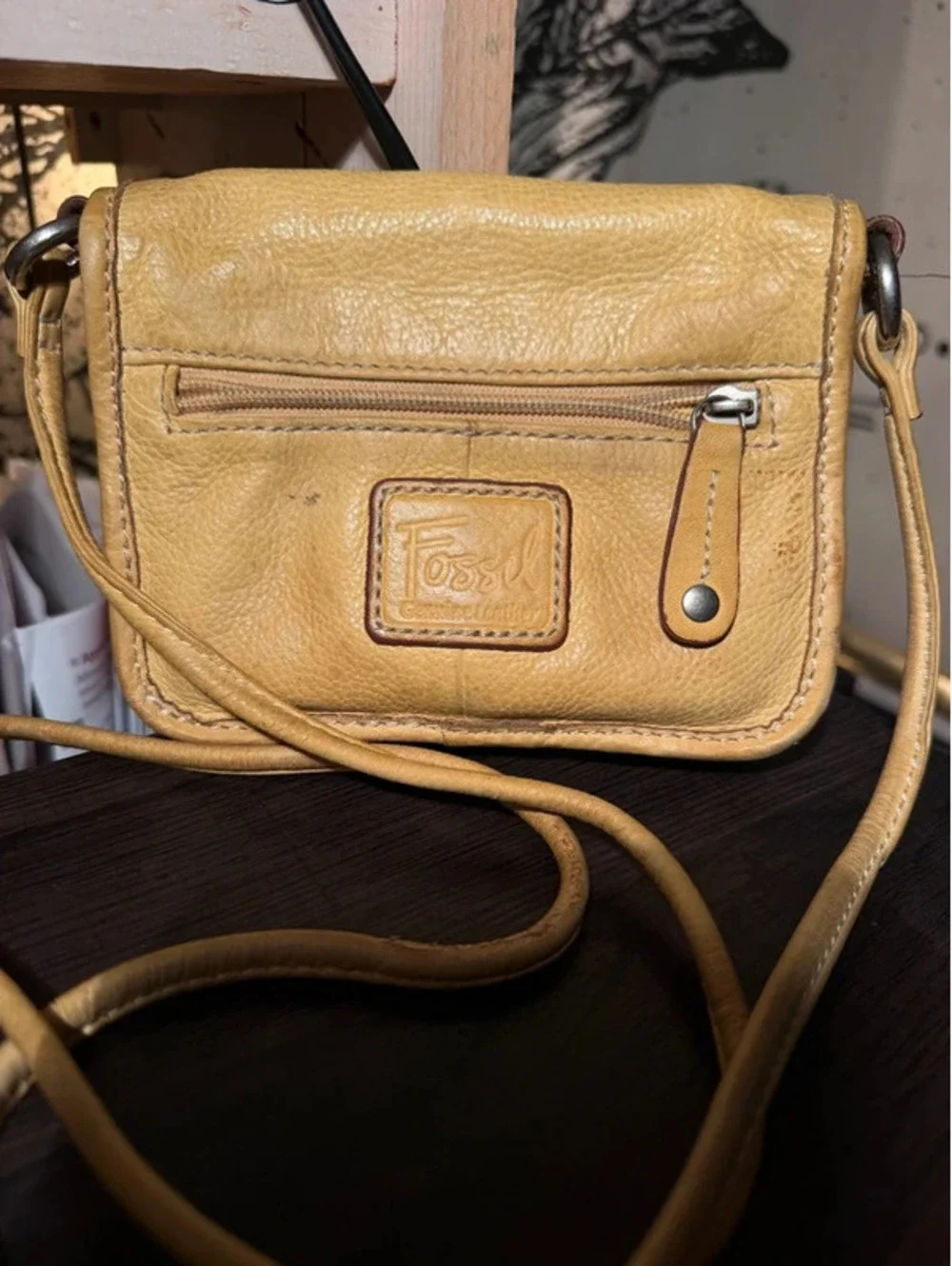 Vintage Yellow Leather Fossil Crossbody Purse